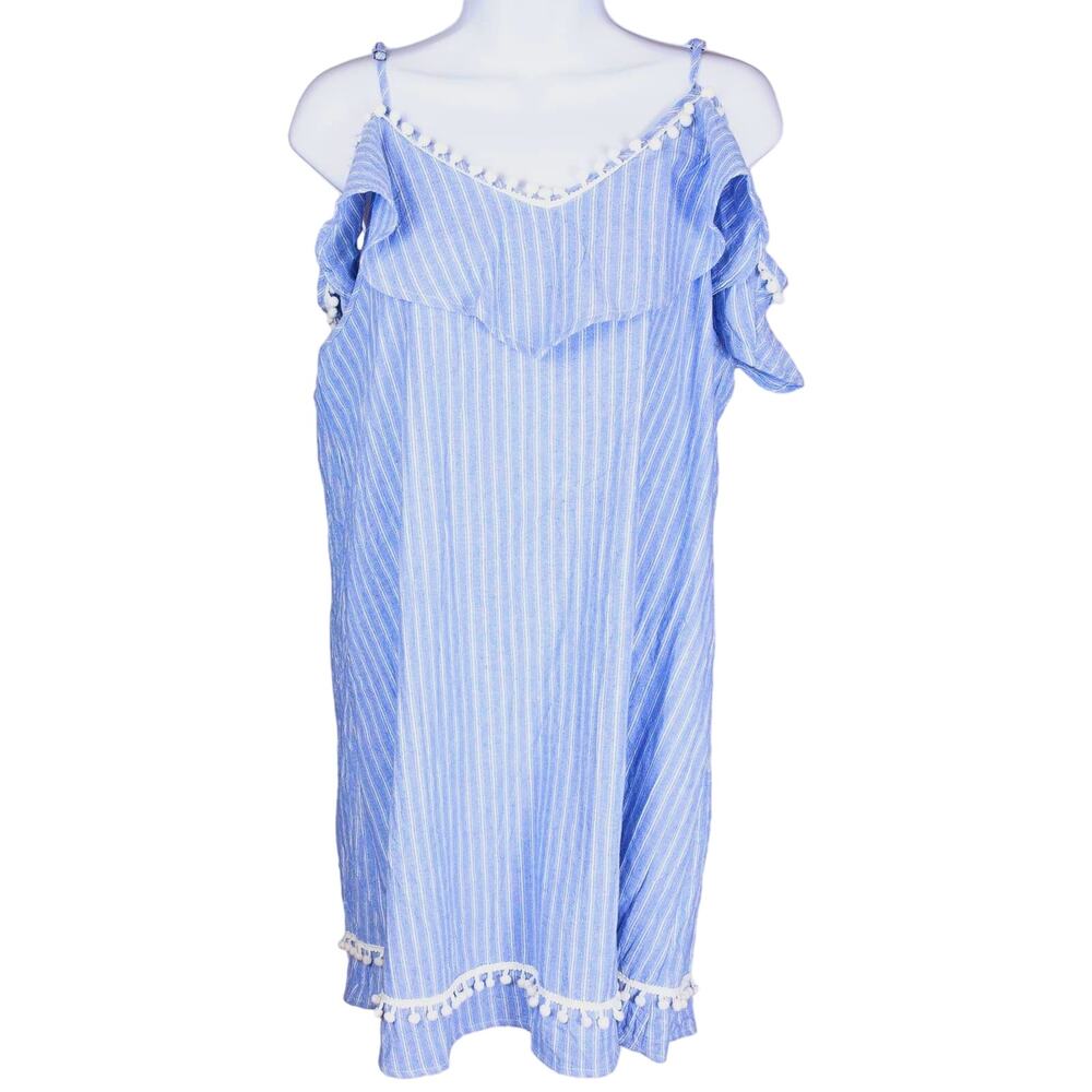 Crescent Blue White Stripe Cold Shoulder Midi Sundress L NWOT